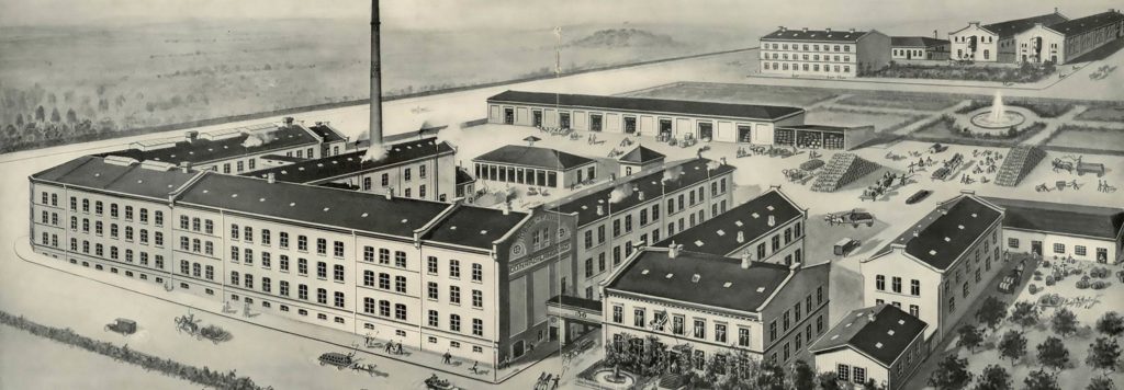 Gammelt tegning av hvordan fabrikken til Conrad Langaard så ut ovenifra.