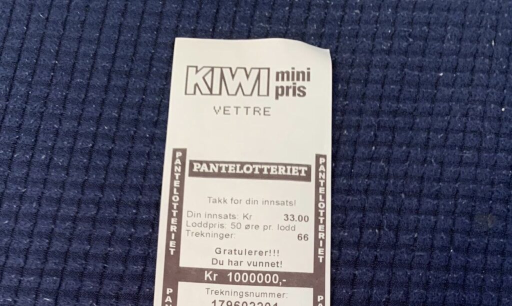 Pantelappen viste at mannen hadde vunnet hele én million kroner i Pantelotteriet.