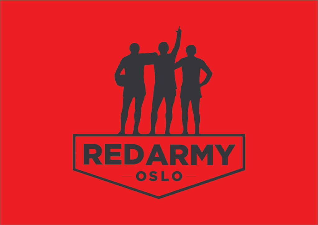 Red Army Oslo-logo i svart farge med knallrød bakgrunn