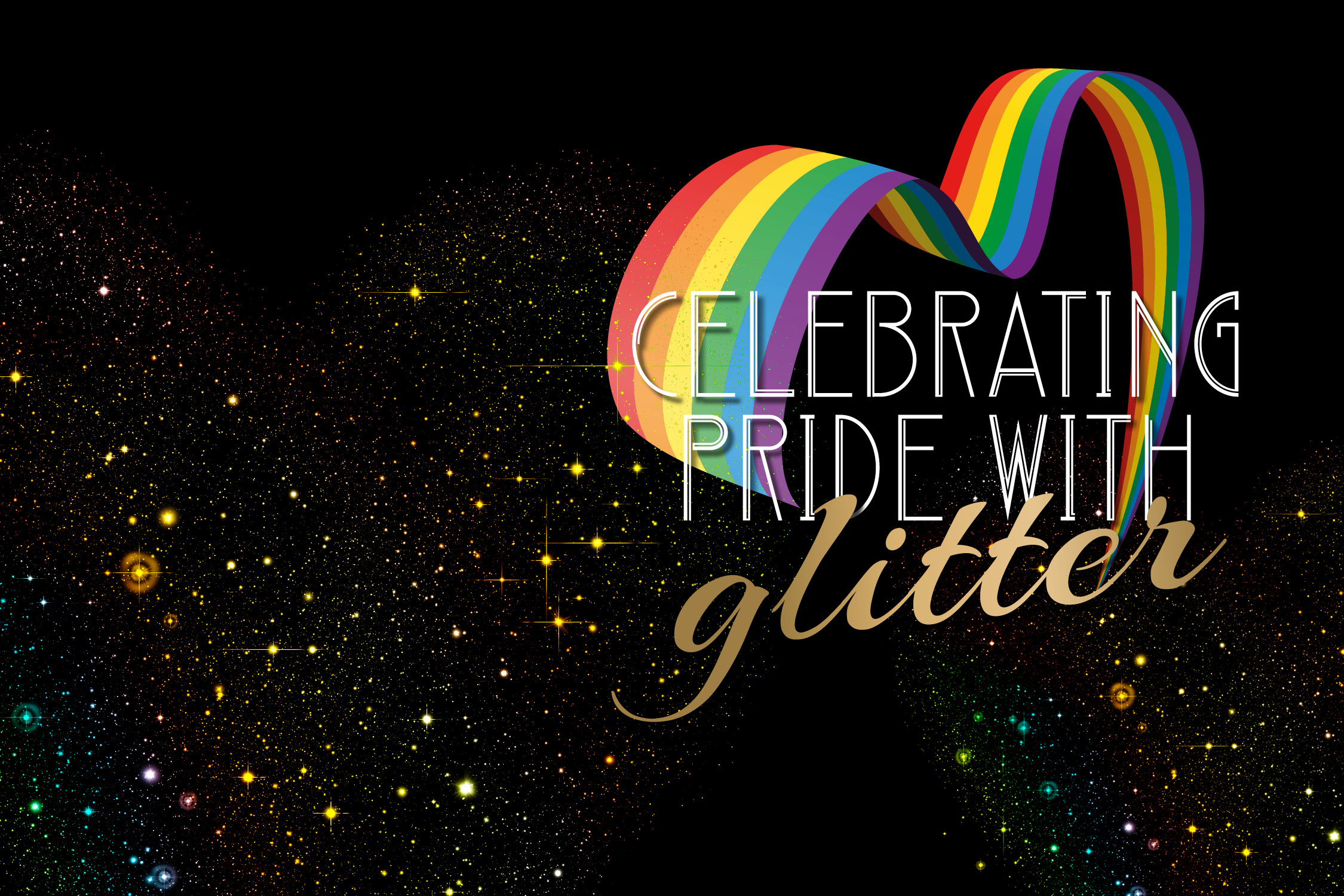 grafisk med Pride glitter og regnbua