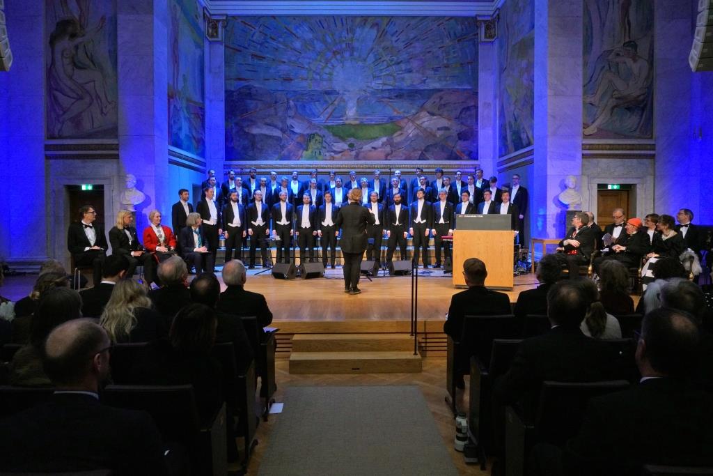 Oversiktsbilde under seremonien til Olav Thon Stiftelsens prisutdeling i Universitetets Aula.